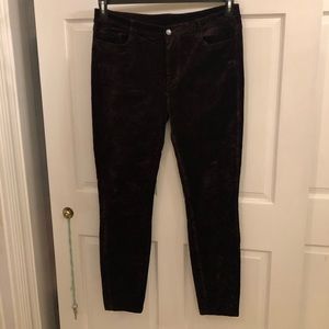 Hoxton ultra skinny paige deep maroon color extreme skinny velvet jeans